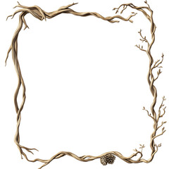 Decorative frame of intertwined twigs isolated on transparent background