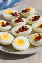 Delicious Bacon and Egg Halves Recipe, Closeup Food Photography