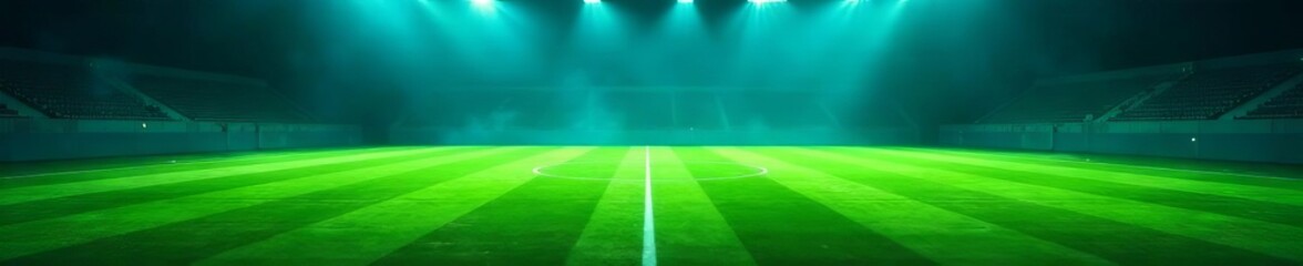 Illuminated soccer pitch, nighttime  Intense light on vibrant green ,  outdoor,  game,  football