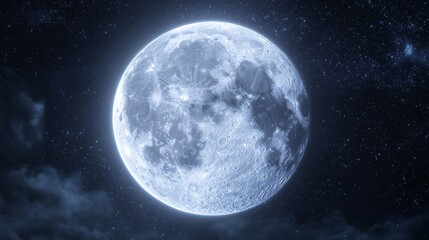 Fototapeta premium Majestic Full Moon Illuminating a Starry Night Sky with Clouds and Celestial Beauty