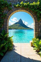 Luxury private island Bora Bora hotel entrance, tropical paradise, ocean, calm, Bora Bora