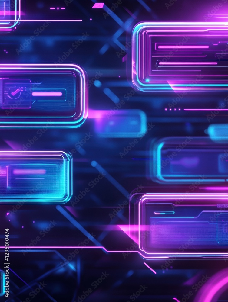 Poster Floating message bubbles and glowing text notifications create an engaging social media chat interface at night. Generative AI