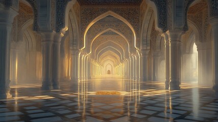 Architectural Grandeur, A Majestic Corridor with Intricate Islamic Design