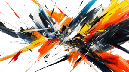 Colorful abstract painting exploding with vivid colors on transparent background