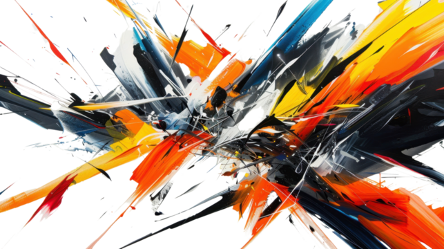 Colorful abstract painting exploding with vivid colors on transparent background