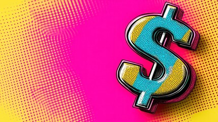 Colorful Dollar Sign on Bright Background with Pop Art Style
