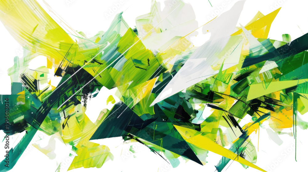 Aufkleber abstract green and yellow brushstrokes creating dynamic composition on transparent background