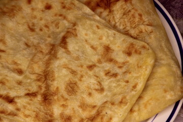 A close-up of the traditional Moroccan flatbread known as Msemmen or Msemen