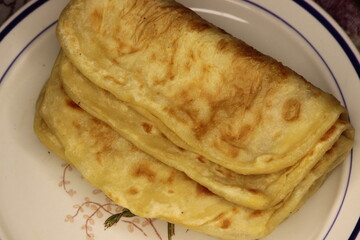A close-up of the traditional Moroccan flatbread known as Msemmen or Msemen