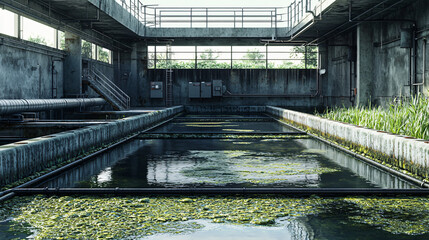 Obraz premium wastewater treatment plant sludge processing area with thick sludge in tanks