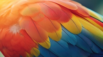 Obraz premium A close-up of a small bird's feathers in vibrant colors with soft shadows and clear space around for text.