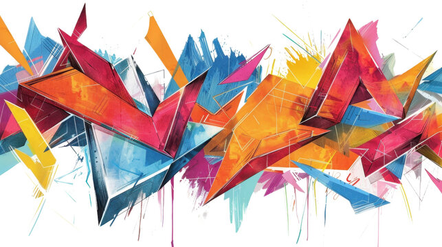 Fototapeta Colorful abstract geometric graffiti art exploding with creativity on transparent background