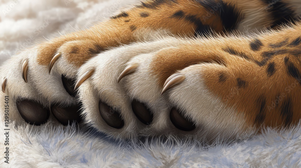 Poster a close-up of fluffy paws resting on a cozy blanket with clear background for minimalist design.