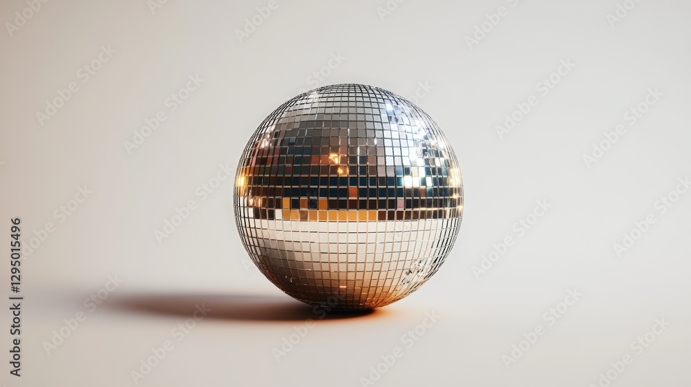 Aufkleber mirror ball placed on white surface creating reflections and light patterns in a studio environment