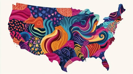 Colorful Abstract Artistic Map of the United States with Patterns