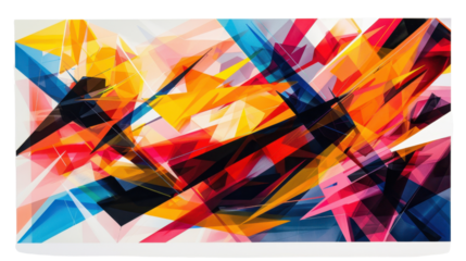 Abstract composition exploding with vibrant colors and dynamic shapes on transparent background