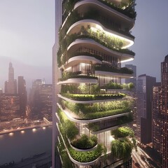 Obraz premium An urban skyscraper with entire floors dedicated to vertical farming