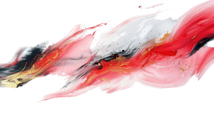Pink, red, black, white and gold acrylic paint brush stroke on transparent background
