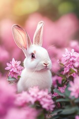 Cute rabbit in Spring field.