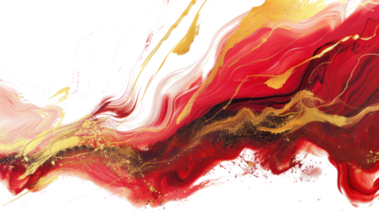 Red and gold abstract painting with transparent background