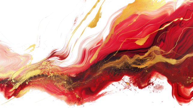 Red and gold abstract painting with transparent background