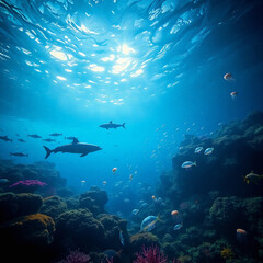 Pristine Plastic-Free Ocean with Vibrant Marine Life and Coral Reefs