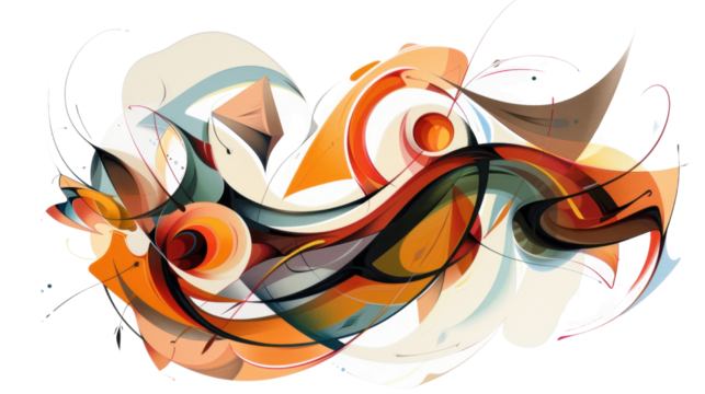 Abstract composition exploding with dynamic colors and shapes on transparent background