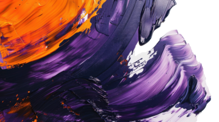 Orange, purple and white paint strokes creating abstract design on transparent background