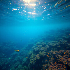 Pristine Plastic-Free Ocean with Vibrant Marine Life and Coral Reefs