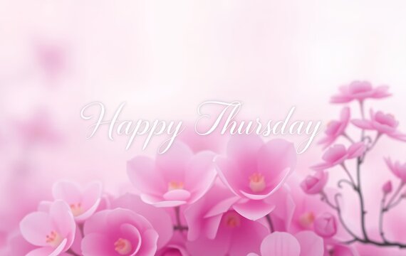 Happy Thursday Pink Flower Background for Greeting Cards and Social Media