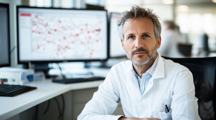 Medical research scientist analyzing data in modern lab environment professional setting