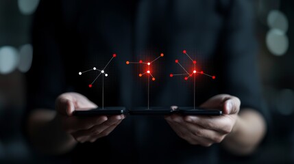 Analyzing digital data visualization modern workspace infographic indoor close-up