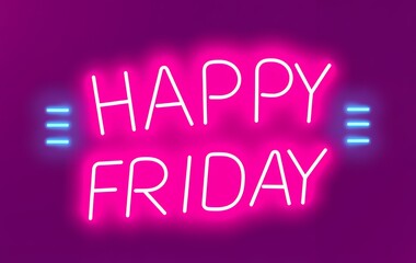 Happy Friday Neon Sign on Pink Background Celebration Weekend Concept