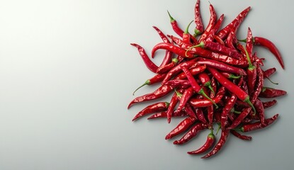 Naklejka premium Heap of red chili peppers on white background.