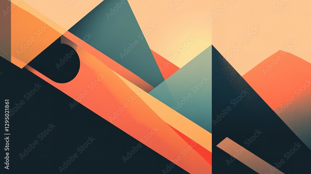 Poster geometric abstract landscape displaying various shapes and colors