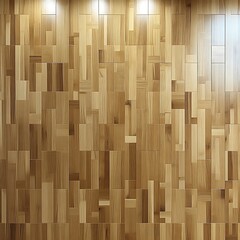 Fototapeta premium Modern parquet wood flooring texture, interior wall, spotlights, design