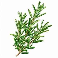 Fototapeta premium Fresh Rosemary Herb Sprig with Green Leaves Isolated on White Background for Culinary and Aromatic Use in Various Dishes