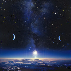 Naklejka premium Astounding Syzygy: The Spectacular Alignment of the Sun, Earth and Moon in the Night Sky