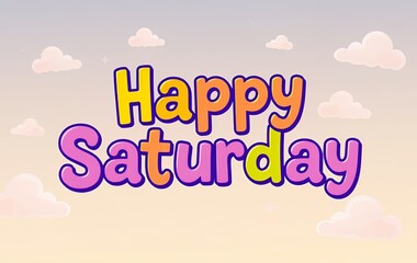 Wishing a Happy Saturday with Cartoon Style Text and Clouds