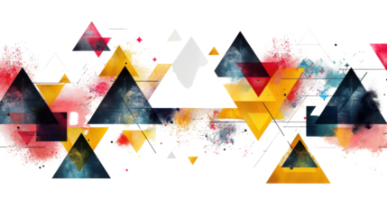 Colorful triangles creating dynamic abstract composition on transparent background