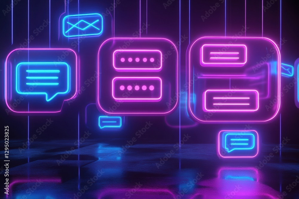 Wall mural Floating message bubbles and glowing notifications in a vibrant chat interface creating an engaging digital atmosphere. Generative AI