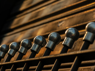Naklejka premium detail of a grid with a steel door at the entrance of a store in Brazil. This photo has selective focus
