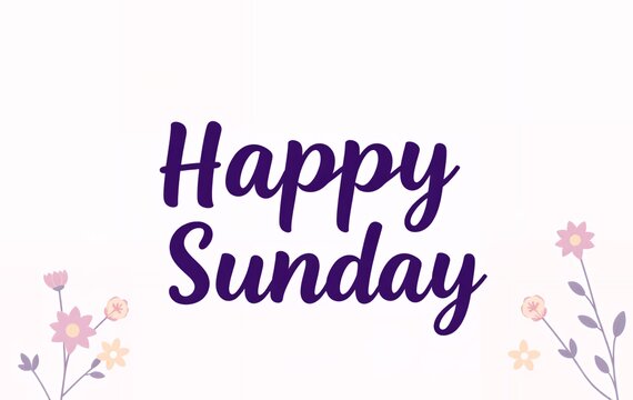 Happy Sunday Greeting with Simple Floral Decorations on Pastel Background