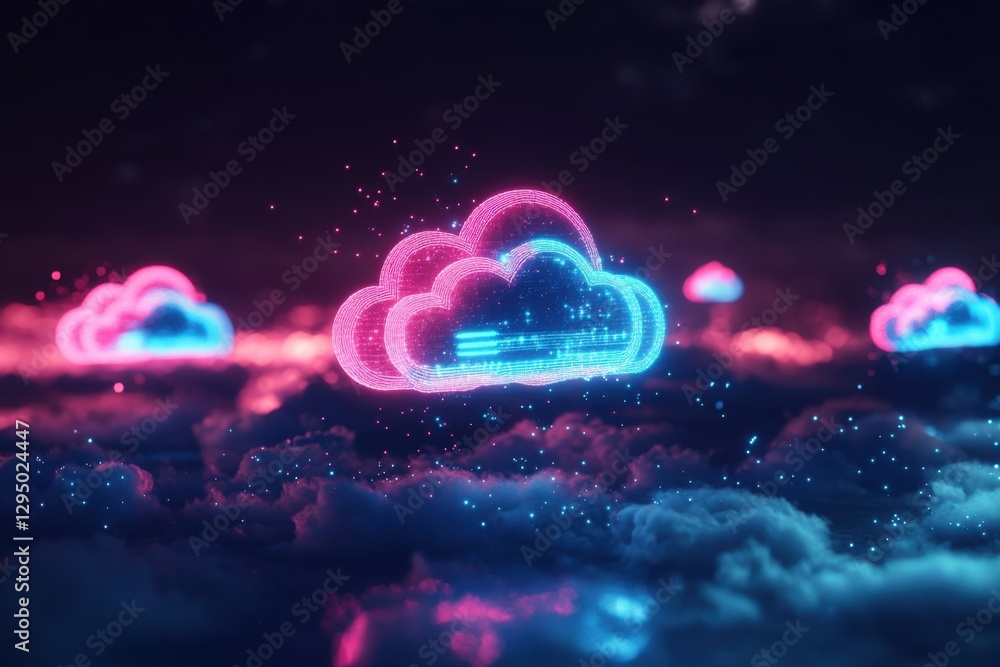 Poster cloud computing technology transferring data in cyberspace with futuristic atmosphere