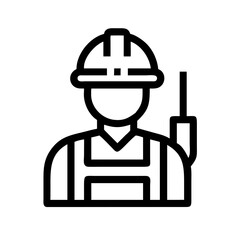 Simple Icon of a Construction Worker.A black silhouette icon of a construction worker wearing a hard hat and safety vest.