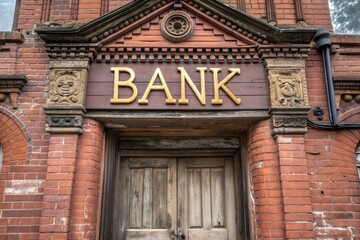 Rustic Bank Sign on a Historical Brick Building