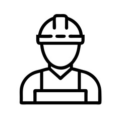 Simple Icon of a Construction Worker.A black silhouette icon of a construction worker wearing a hard hat and safety vest.