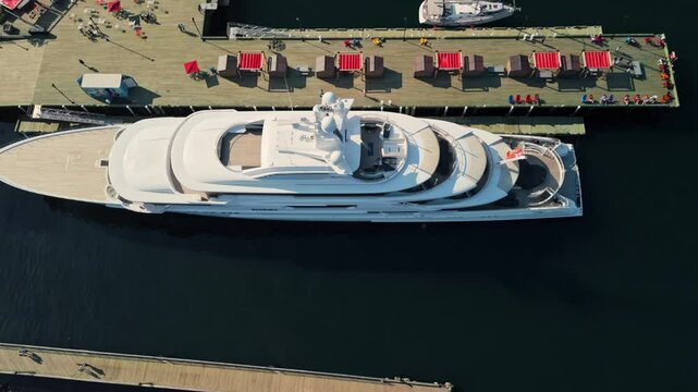 A Cinematic Aerial Shot Of The Largest Super Mega Yachts In The Mediterranean, Located On The French Riviera. This Footage Showcases The Ultimate In Luxury, Elegance, And Yachting Culture.