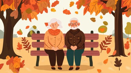 Serene Couple Relaxing on a Park Bench in Autumn
