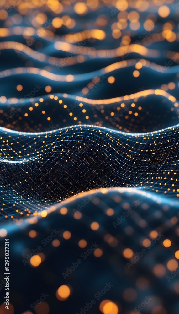 Poster abstract blue surface with a network of connected golden nodes